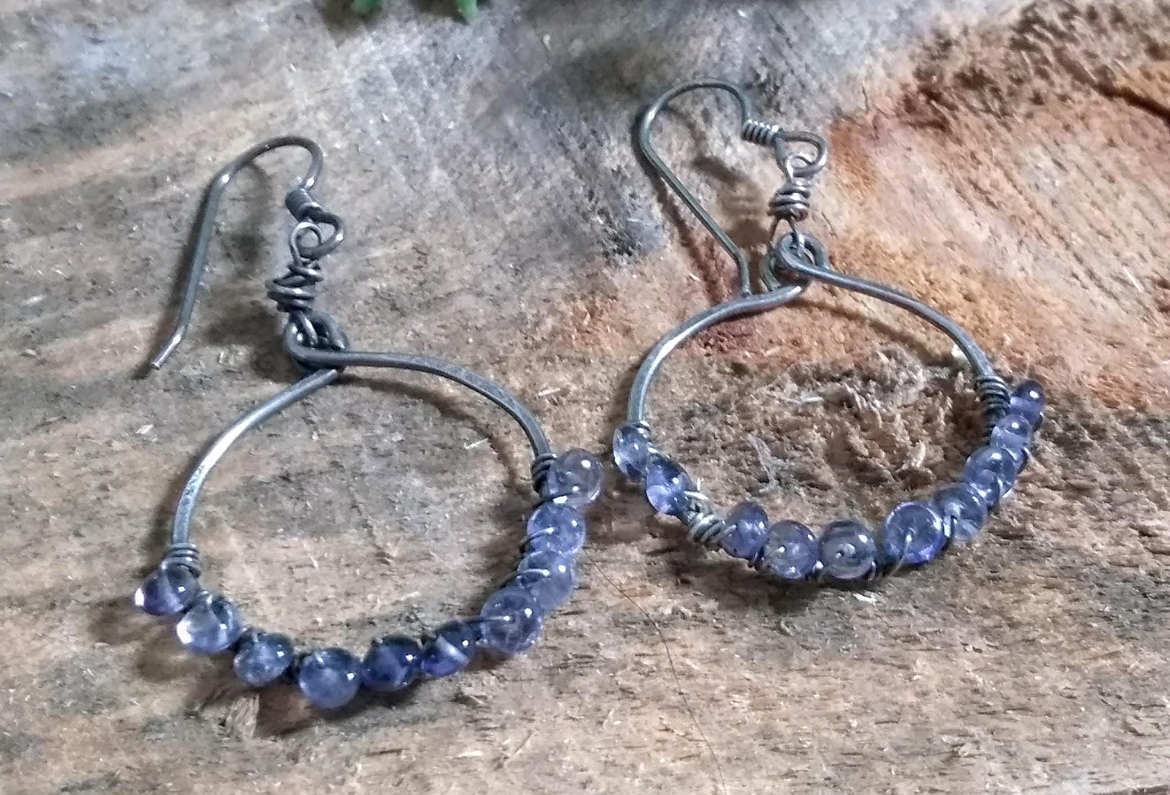 Iolite Wrapped Hoops - One of A Kind