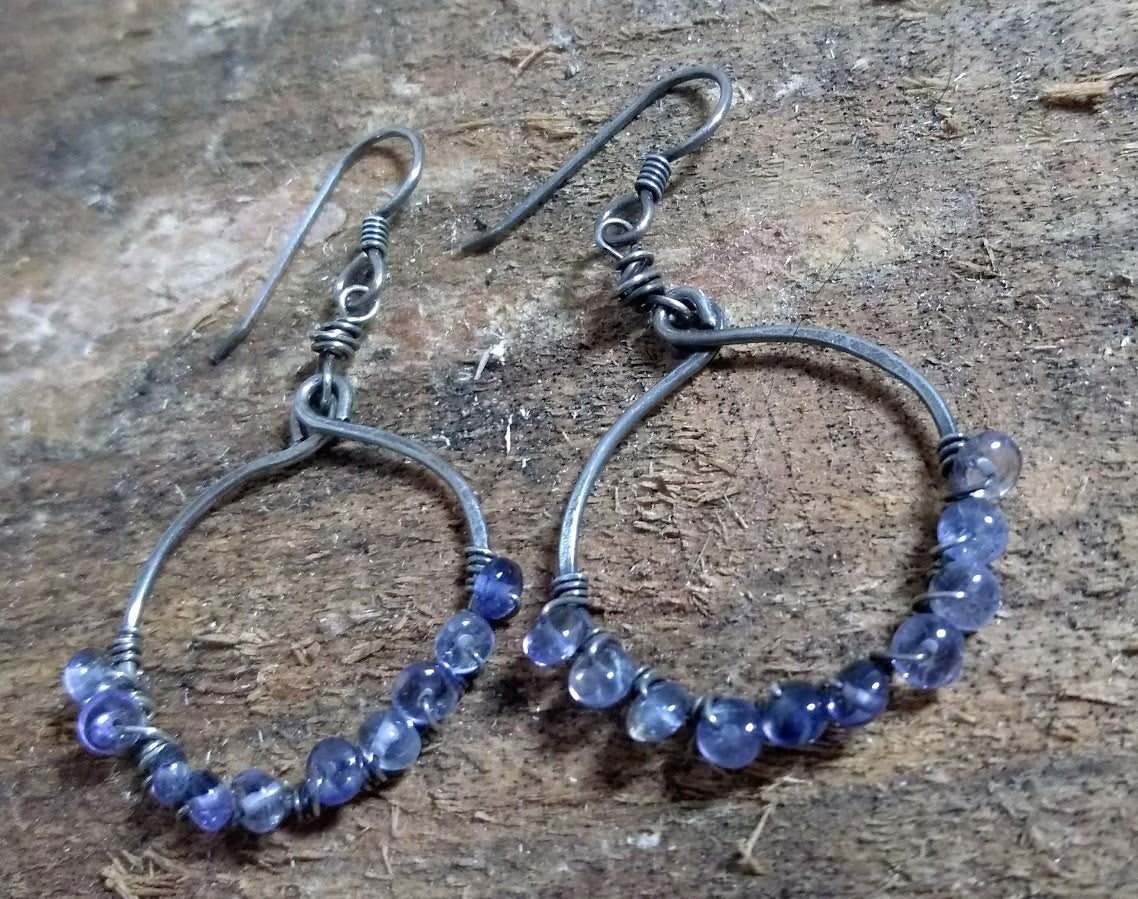 Iolite Wrapped Hoops - One of A Kind