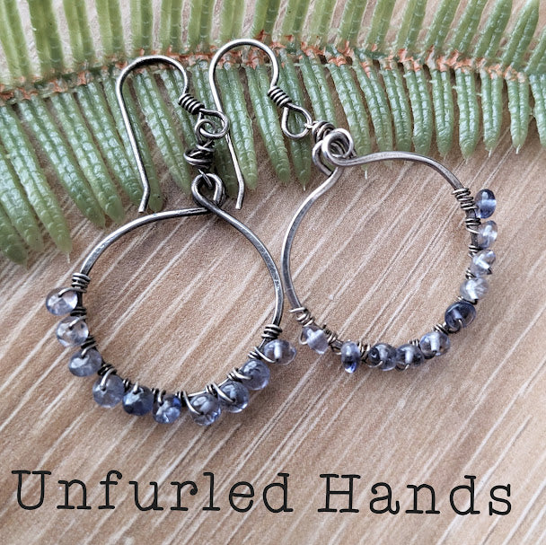 Iolite Wrapped Hoops - One of A Kind