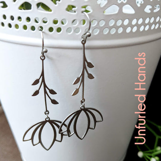 Lotus Flower Floral Dangle Earrings