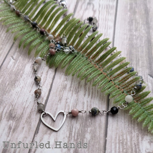 Multiple Gemstone Love Necklace - Tiger Eye, Rhodonite, Sodalite, Lapis, Garnet, Quartz, Agate, Jasper