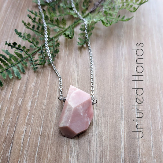 Pink Opal Slab Pendant Simple Natural Minimalist Necklace