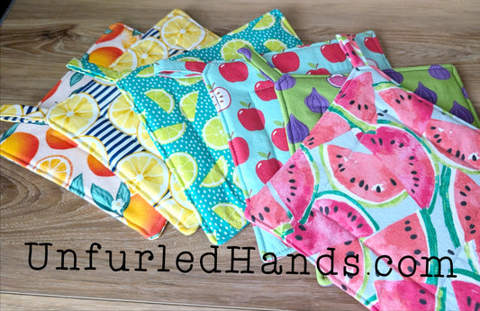 Fruit Collection - Custom Pot Holders - insulated cotton hot pads - Oranges - Lemons - Limes - Apples - Figs - Watermelons