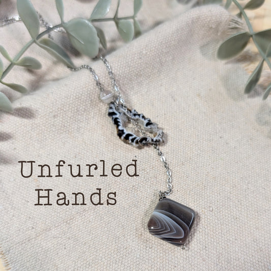 Banded Agate Smokey Browns Y Necklace Lariat Adjustable with Stainless Steel