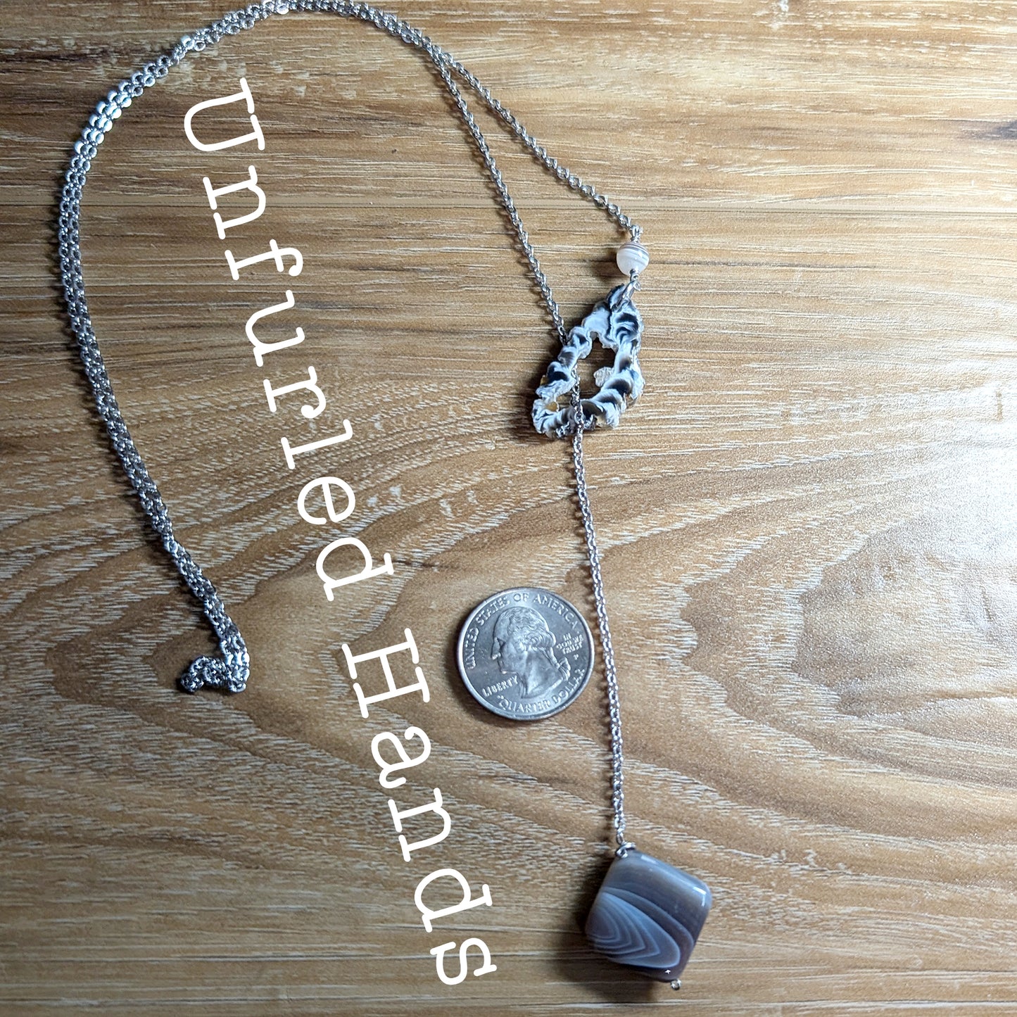 Banded Agate Smokey Browns Y Necklace Lariat Adjustable with Stainless Steel