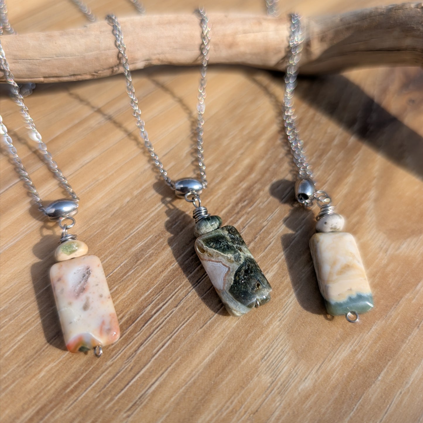 Ocean Jasper "TIdepool Treasures" Necklace - Elongated Rectangle - Ocean Jasper Pendant Necklace