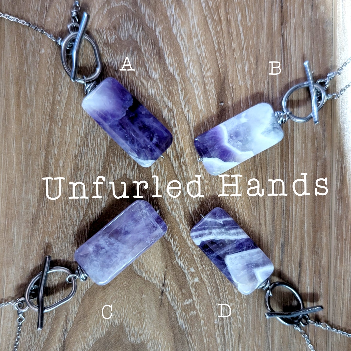 Banded Chevron Dogtooth Amethyst and Stainless Steel Necklace