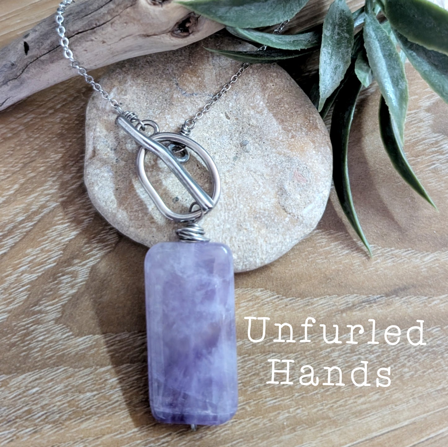 Banded Chevron Dogtooth Amethyst and Stainless Steel Necklace