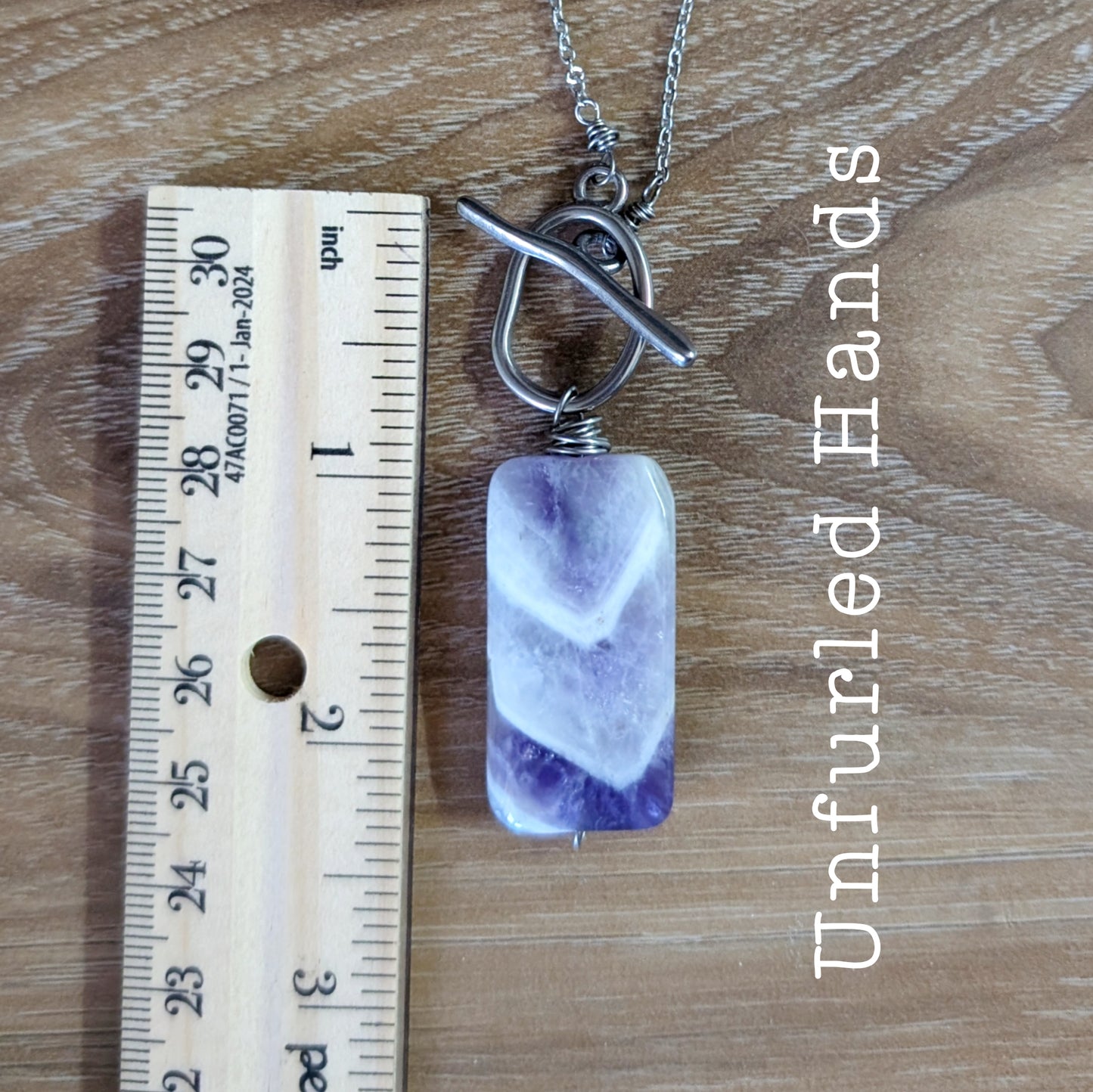 Banded Chevron Dogtooth Amethyst and Stainless Steel Necklace