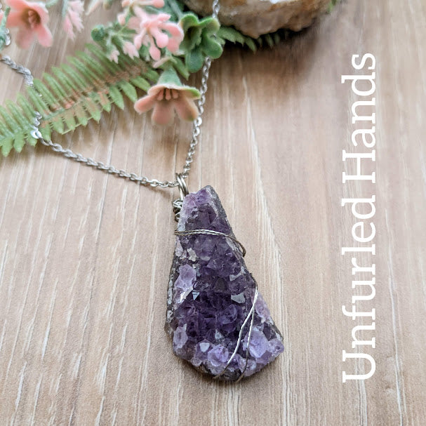 Raw Amethyst geode crystal Simple Natural Minimalist Pendant Necklace - Layer or wear alone