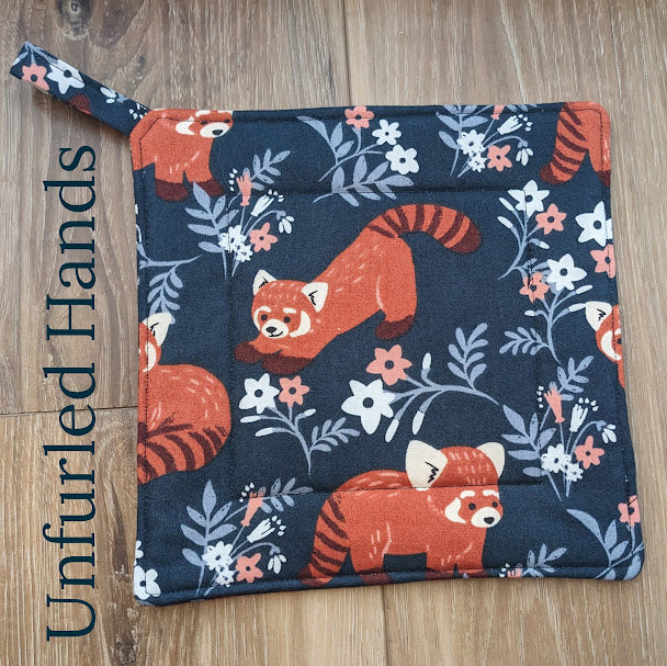 Red Pandas - Custom Pot Holders - insulated cotton hot pads - Animal Lovers