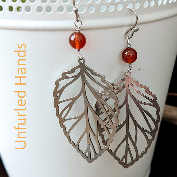 Carnelian Fall and Autumn Leaf Dangle Earrings