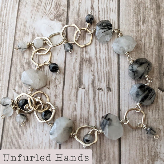 Tourmalinated Quartz Bracelet - One of A Kind