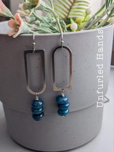 Blue Apatite with Arches Dangle Earrings