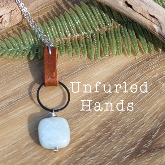Quiet Tides Necklace - Aquamarine, Leather, and Stainless Steel. Simple, Elegant, Everyday Necklace