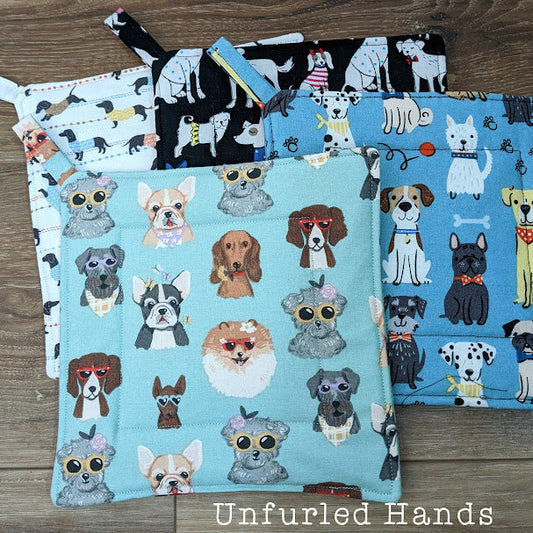 Dogs with Sunglasses - Custom Pot Holders - insulated cotton hot pads - Dog Lovers