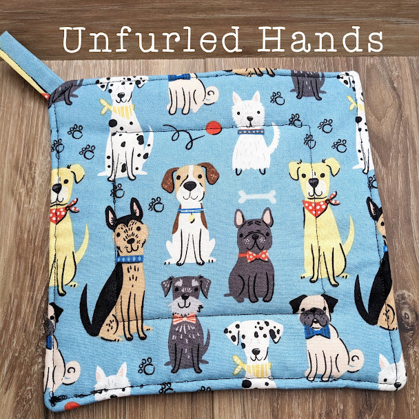 Dogs on Blue - Custom Pot Holders - insulated cotton hot pads - Dog Lovers