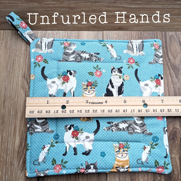 Floral Cats - Custom Pot Holders - insulated cotton hot pads - Cat Lovers