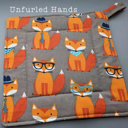 Hippy Foxes - Custom Pot Holders - insulated cotton hot pads - Animal Lovers