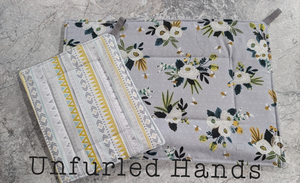 Large Reversible Quilted Potholders – Handmade Fabric Pot Holders in Assorted Prints