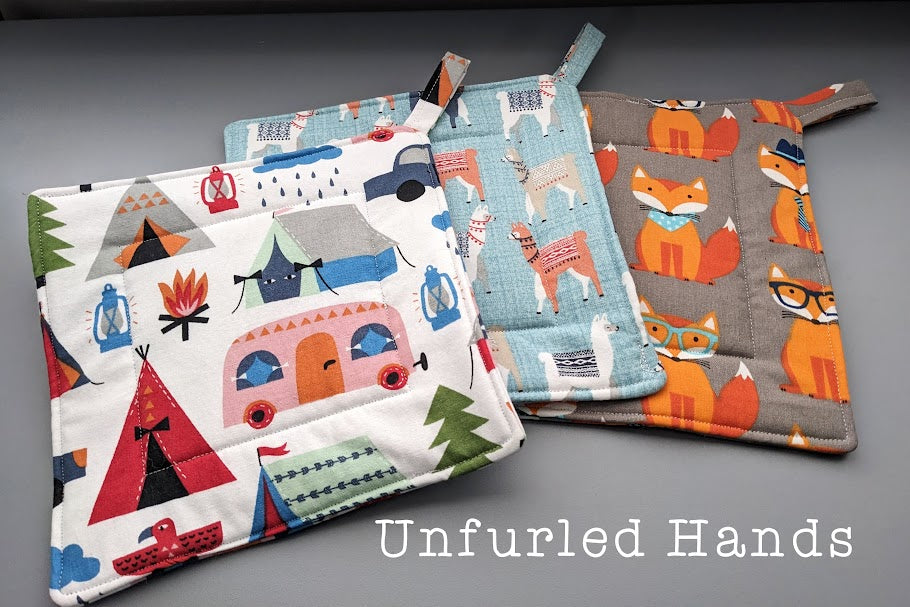 Hippy Foxes - Custom Pot Holders - insulated cotton hot pads - Animal Lovers