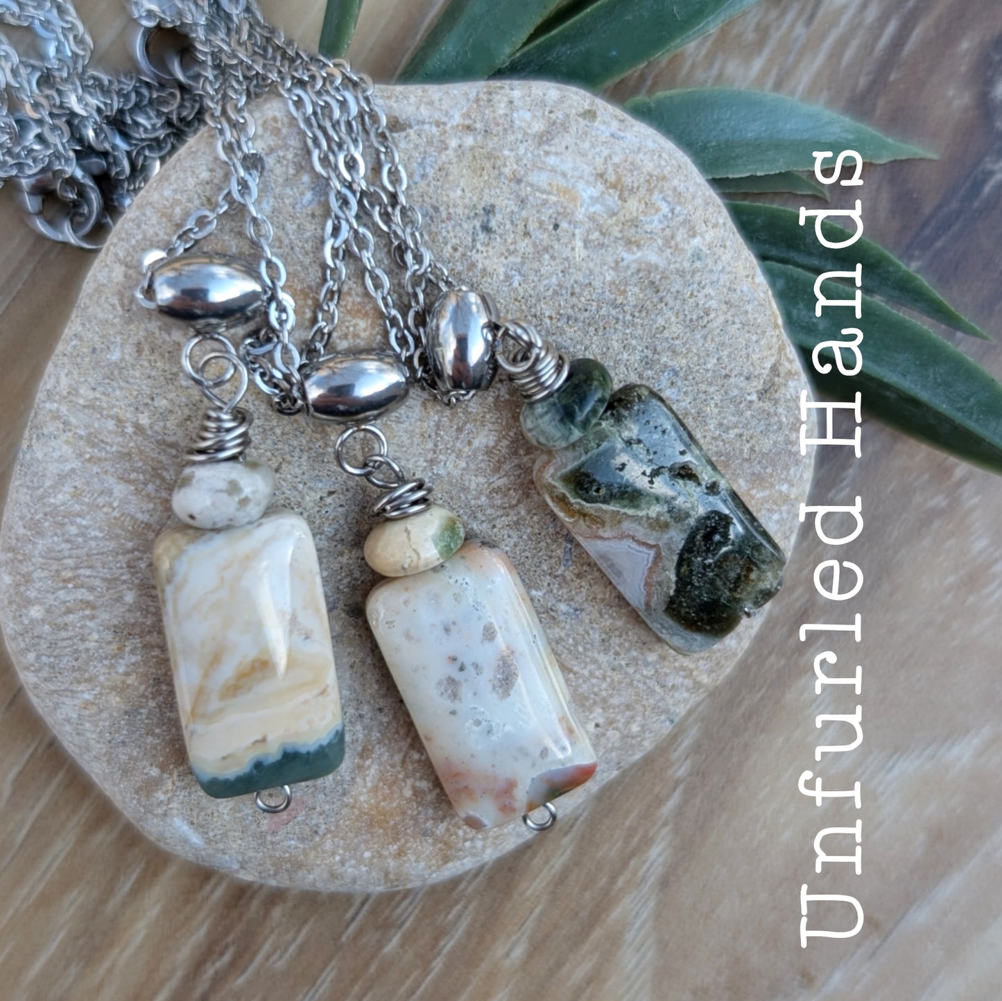 Ocean Jasper "TIdepool Treasures" Necklace - Elongated Rectangle - Ocean Jasper Pendant Necklace