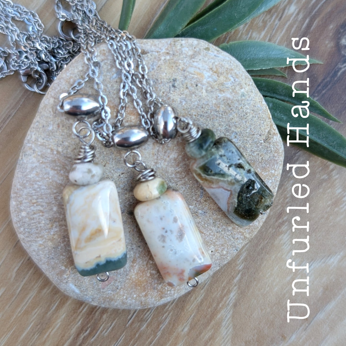 Ocean Jasper "TIdepool Treasures" Necklace - Elongated Rectangle - Ocean Jasper Pendant Necklace