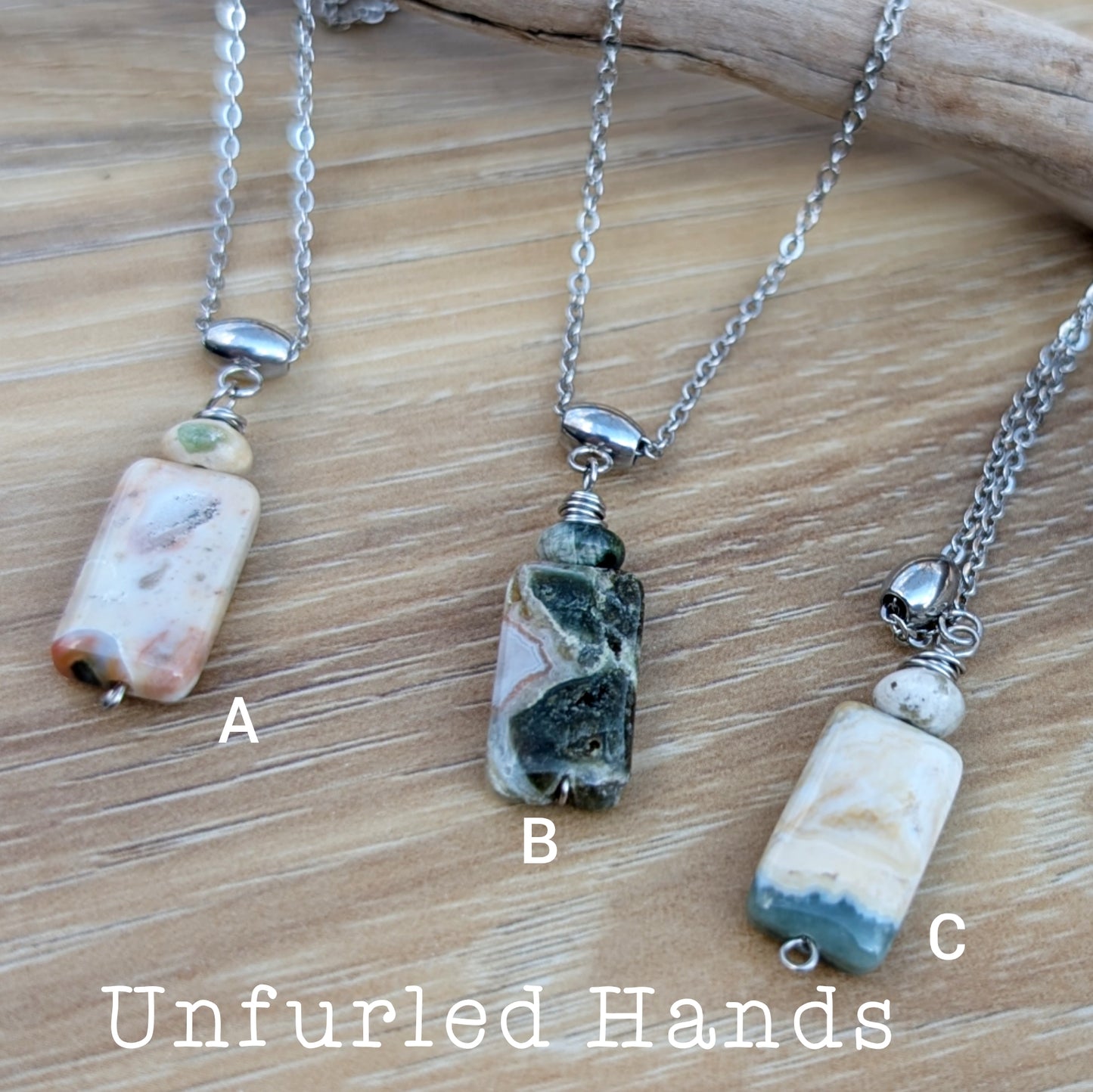Ocean Jasper "TIdepool Treasures" Necklace - Elongated Rectangle - Ocean Jasper Pendant Necklace