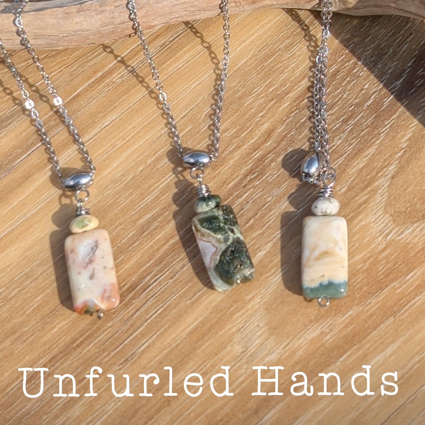 Ocean Jasper "TIdepool Treasures" Necklace - Elongated Rectangle - Ocean Jasper Pendant Necklace