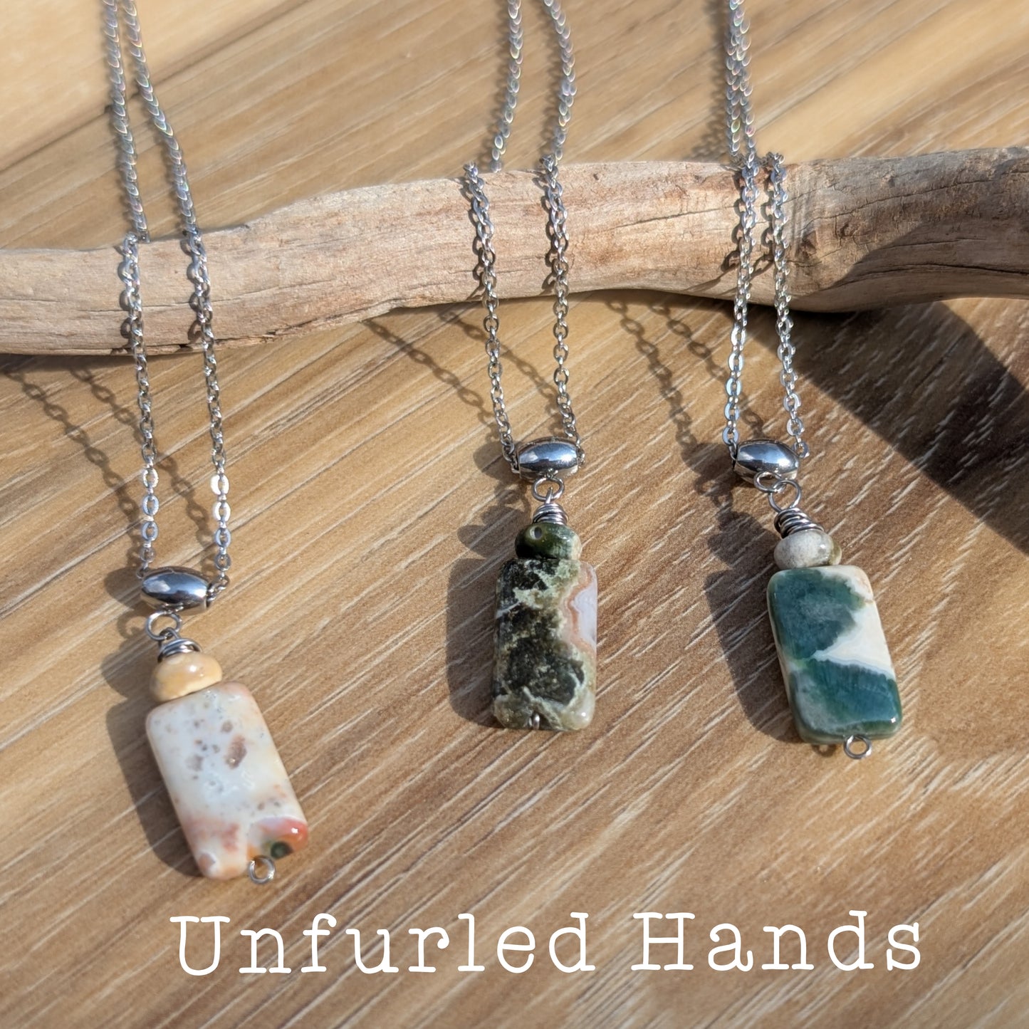 Ocean Jasper "TIdepool Treasures" Necklace - Elongated Rectangle - Ocean Jasper Pendant Necklace