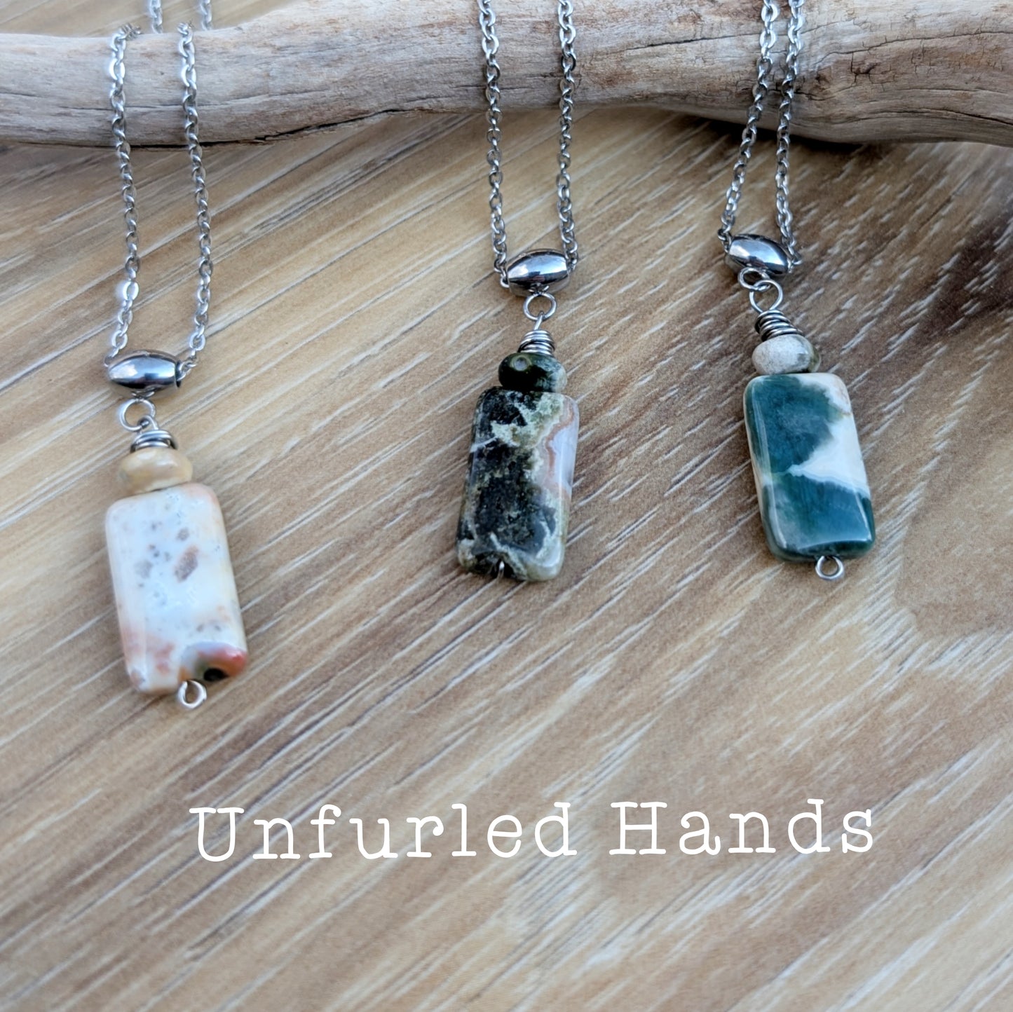 Ocean Jasper "TIdepool Treasures" Necklace - Elongated Rectangle - Ocean Jasper Pendant Necklace