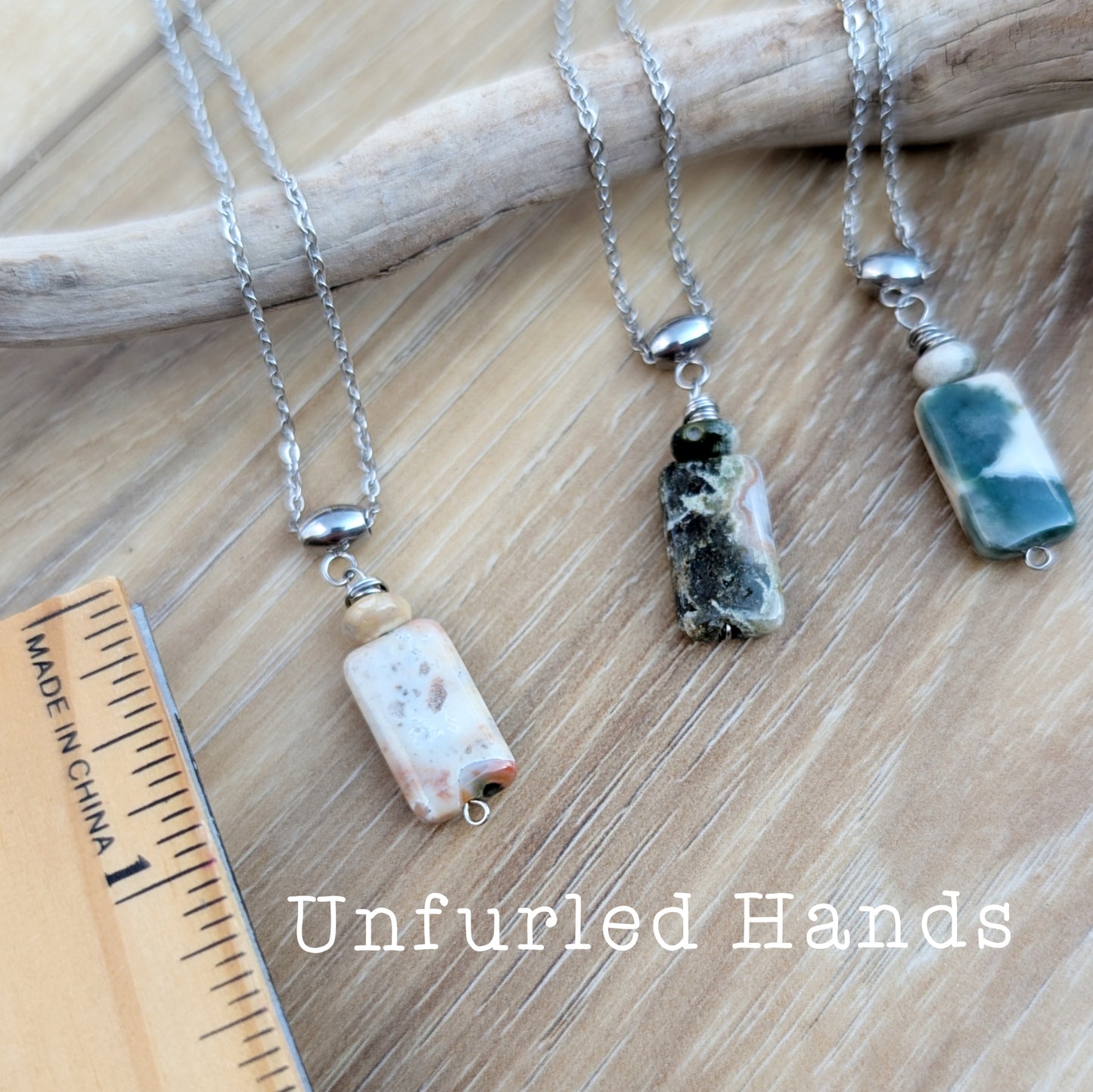 Ocean Jasper "TIdepool Treasures" Necklace - Elongated Rectangle - Ocean Jasper Pendant Necklace