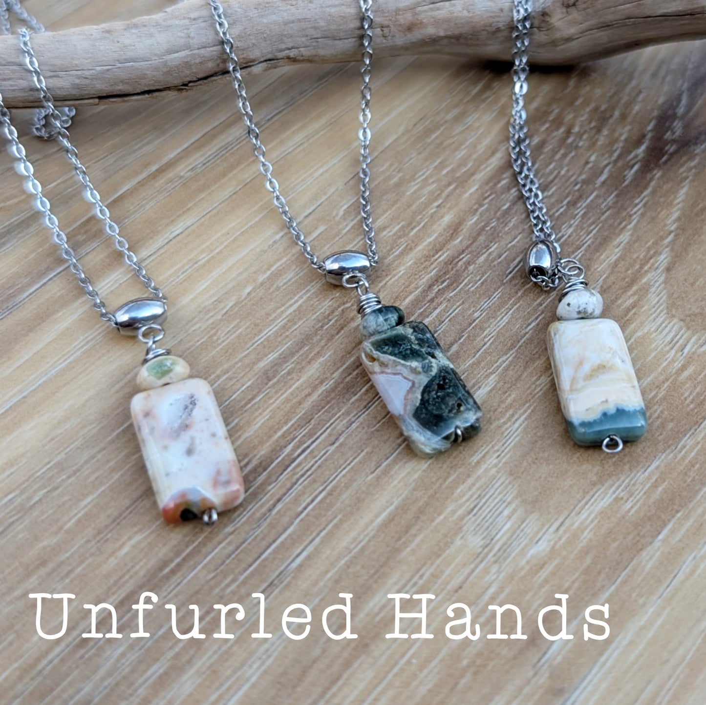 Ocean Jasper "TIdepool Treasures" Necklace - Elongated Rectangle - Ocean Jasper Pendant Necklace