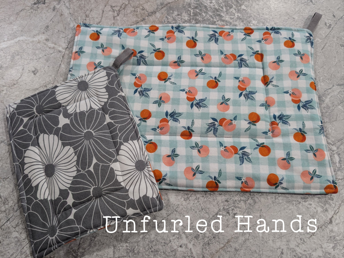 Large Reversible Quilted Potholders – Handmade Fabric Pot Holders in Assorted Prints